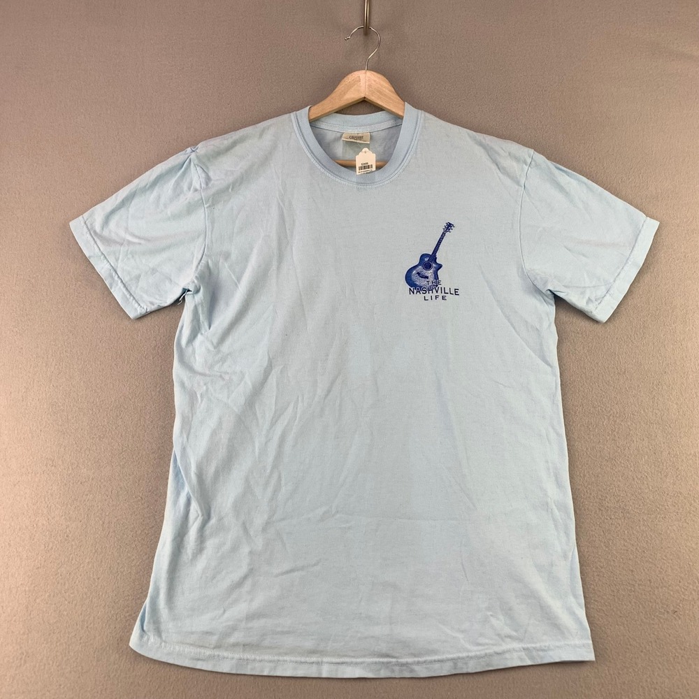 Nashville Life T-Shirt Men Medium Blue Guitar Graphic Tee Comfort Colors Novelty